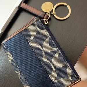 Previously loved Denim Coach cardholder keychain
